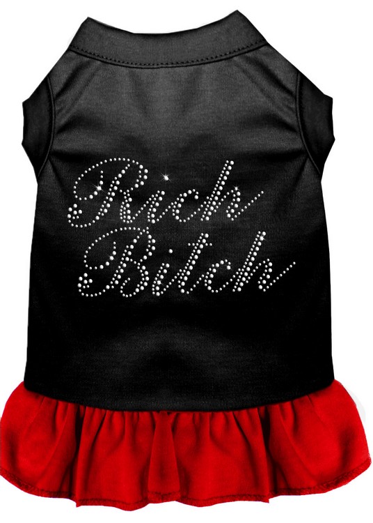 Rhinestone Rich Bitch Dress Black with Red XS